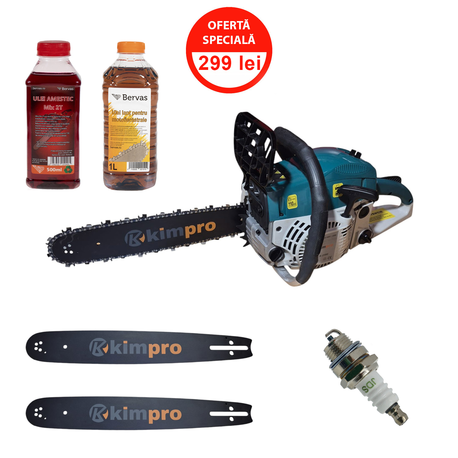 Pachet-promo-Drujba-pe-benzina-KIMPRO,-motor-2-timpi,-52-CC,-2-KW-REALI,-2-x-lame,-1-x-Ulei-amestec,-1-x-Ulei-lant-si-1-x-bujie Pachet promo Drujba pe benzina KIMPRO, motor 2 timpi, 52 CC, 2 KW REALI, 2 x lame, 1 x Ulei amestec, 1 x Ulei lant si 1 x bujie Domadi