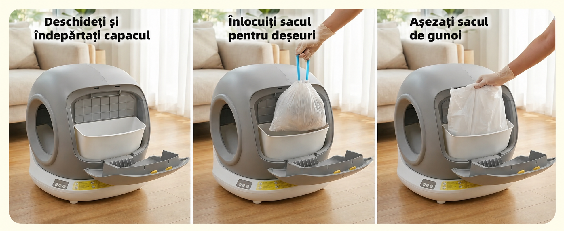 Litieră automată pentru pisici cu autocurățare, aplicație Wi-Fi și senzori de siguranță – ideală pentru apartamente Domadi