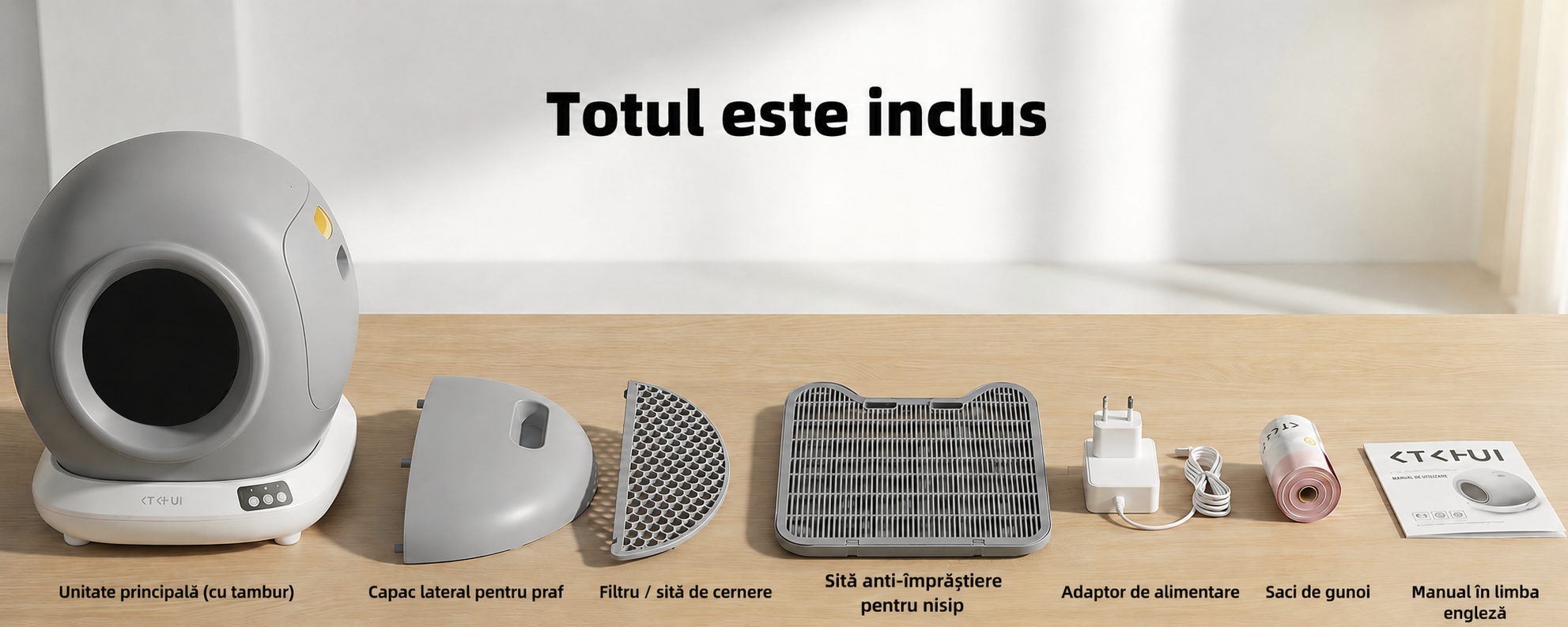 Litieră automată pentru pisici cu autocurățare, aplicație Wi-Fi și senzori de siguranță – ideală pentru apartamente Domadi