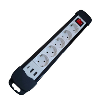 Prelungitor 5m cu 5 Prize, 2 USB, 1 USB-C și Întrerupător Domadi