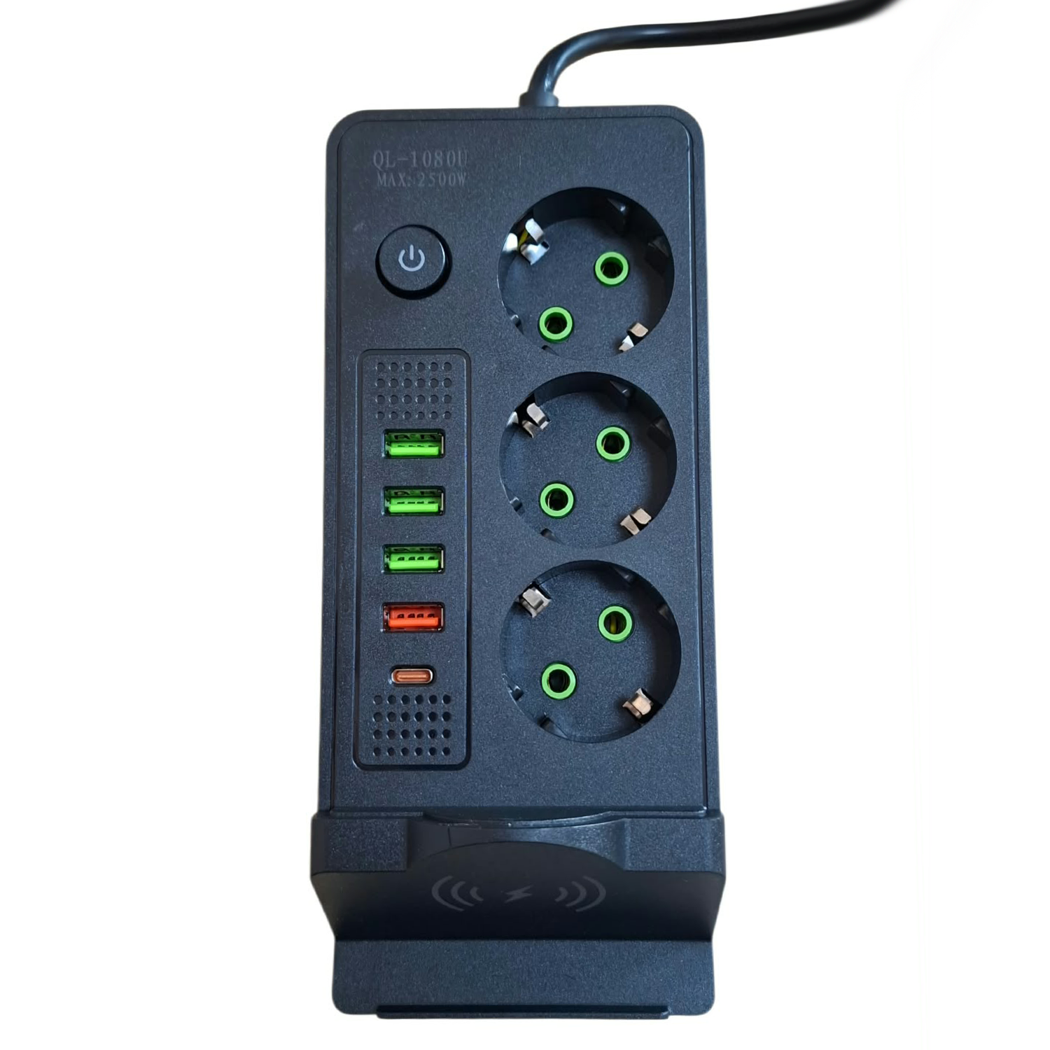 Prelungitor-cu-protectie-supratensiune,-2500w,-3-prize,-incarcare-wireless,-4-porturi-usb-si-1-port-USB-C,-lungime-2m,-intrerupator,-negru-1-Domadi Prelungitor cu protectie supratensiune, 2500w, 3 prize, incarcare wireless, 4 porturi usb si 1 port USB-C, lungime 2m, intrerupator, negru Domadi
