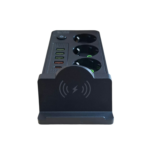Prelungitor cu protectie supratensiune, 2500w, 3 prize, incarcare wireless, 4 porturi usb si 1 port USB-C, lungime 2m, intrerupator, negru Domadi